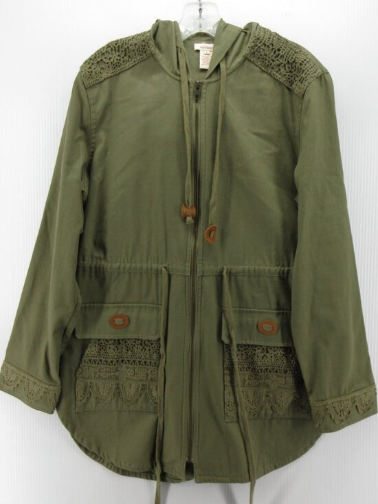 Sundance Jackets & Blazers - Sundance Jacket Large Olive Hoodie Crochet Lace Utility Full Zip *